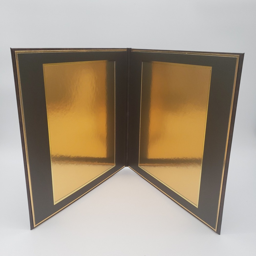 Professional Brown Faux Leather Dual Certificate Holder Gold Foil Award‎ Folder